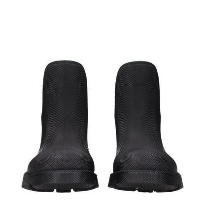 Burberry Field Black Rubber And Cotton Ankle Boots