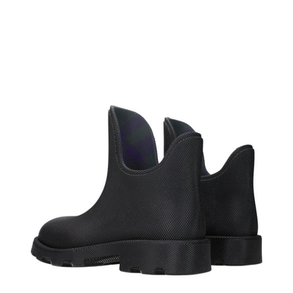 Burberry Field Black Rubber And Cotton Ankle Boots