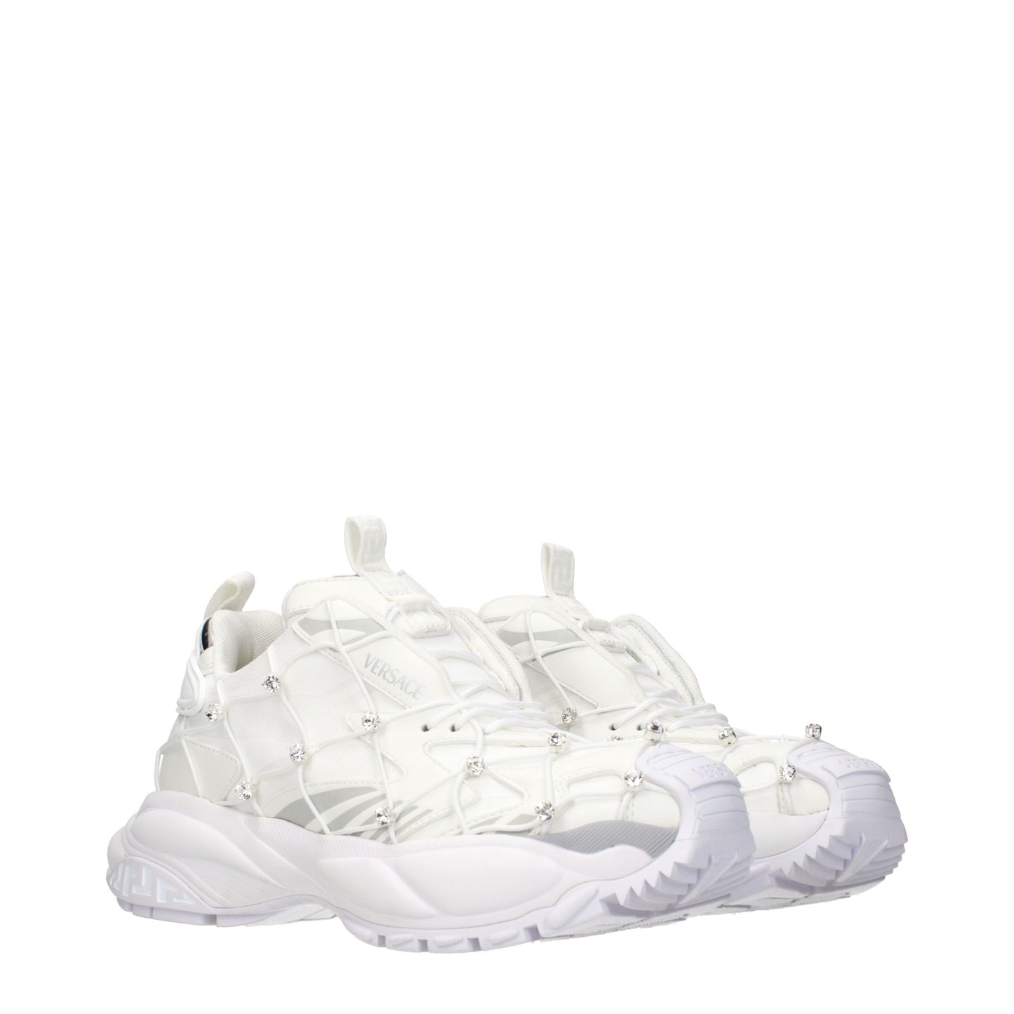 Versace Odissea Rhinestone Fabric Chunky Sneakers White