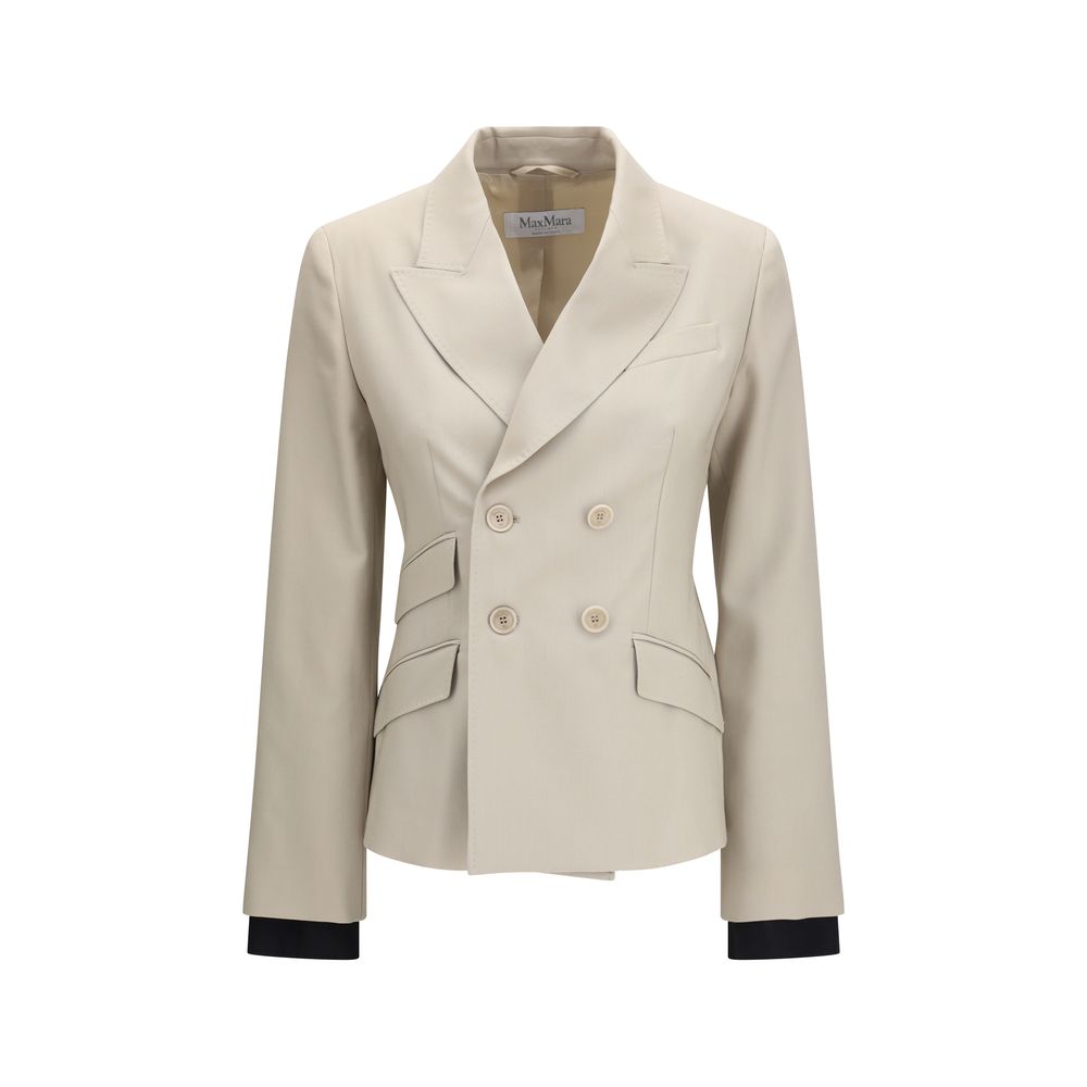 Max Mara Placido Beige Virgin Wool-Blend Double-Breasted Blazer