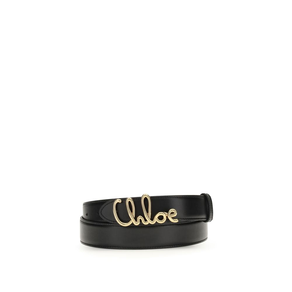 Chloé Cursive Logo Black Calfskin Belt