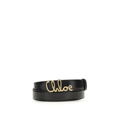 Chloé Cursive Logo Black Calfskin Belt