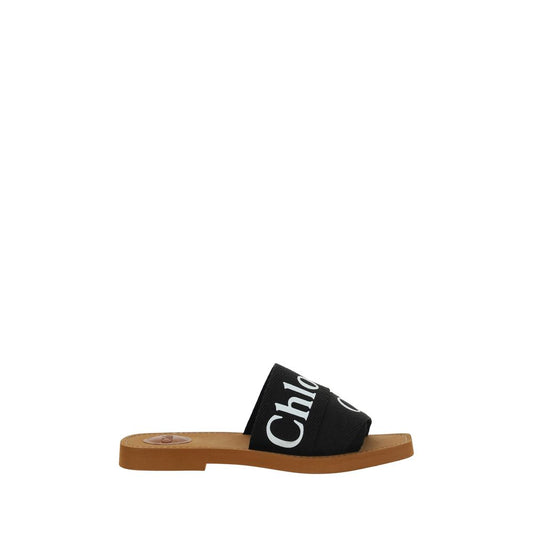 Black Linen Flat Sandals