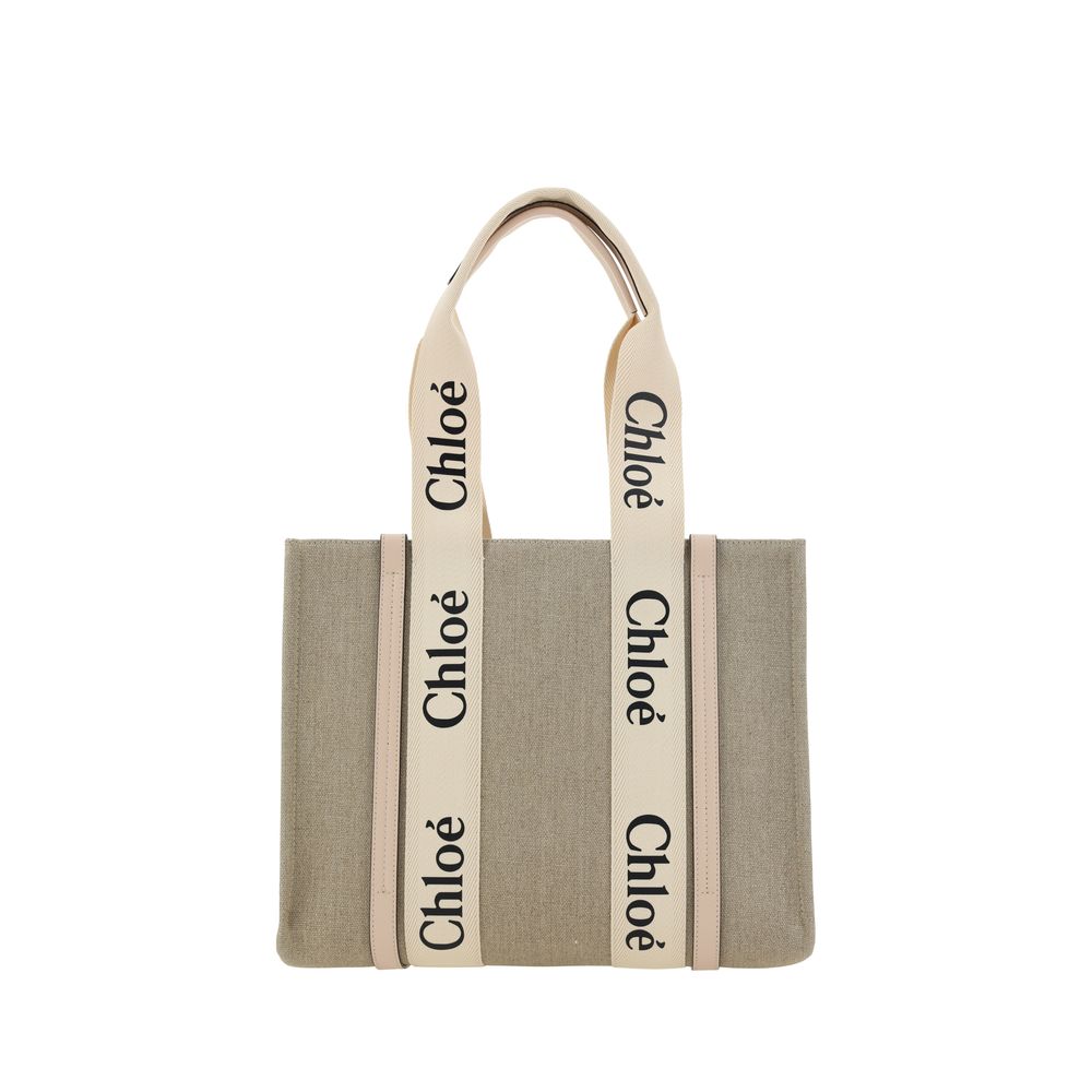 Chloé Woody Small Beige Linen Tote
