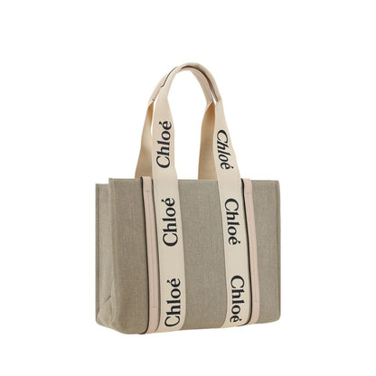 Chloé Woody Small Beige Linen Tote