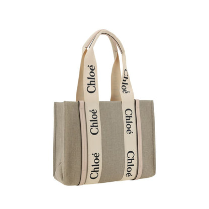 Chloé Woody Small Beige Linen Tote