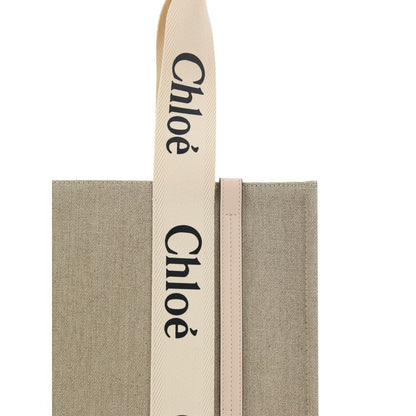 Chloé Woody Small Beige Linen Tote