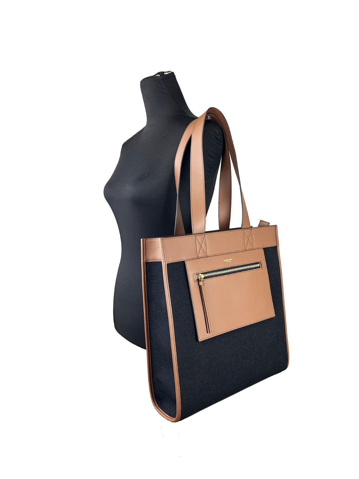Burberry Small Manzon Pocket Tote in Black and Brown