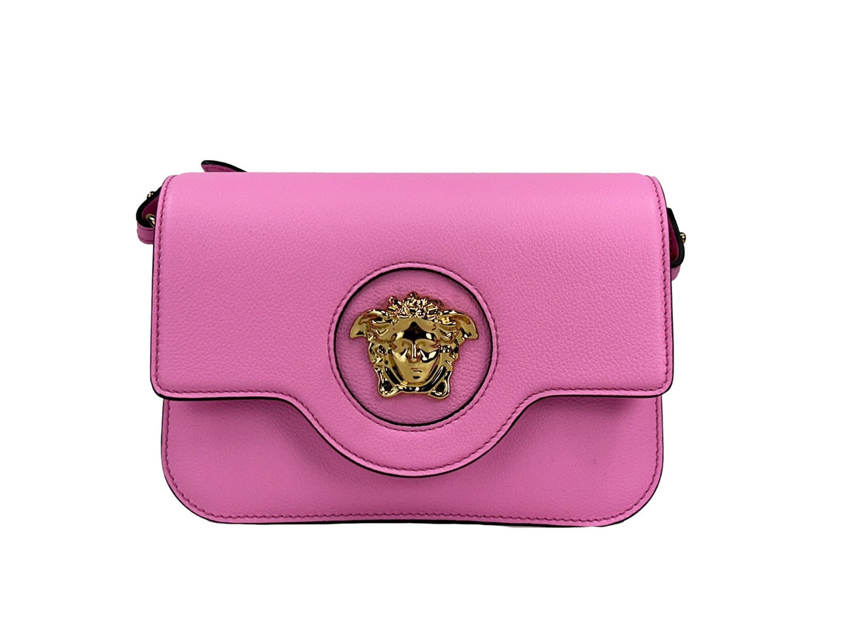 Versace La Medusa Small Pink Grained Leather Top-Handle Bag