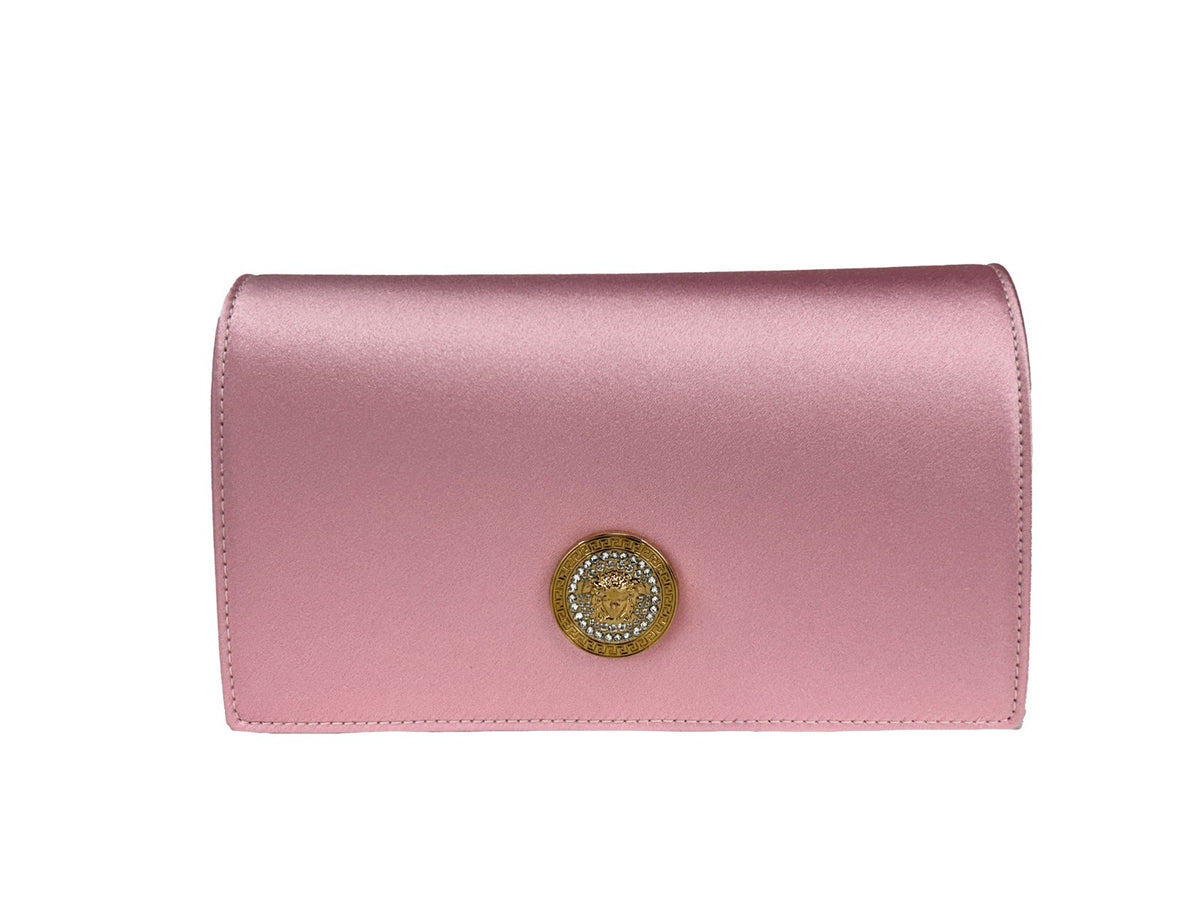 Versace La Medusa Mini Crystal-Embellished Satin Top-Handle Bag