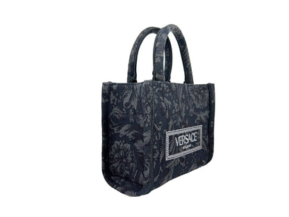 Versace Athena Black Barocco Jacquard Tote Bag