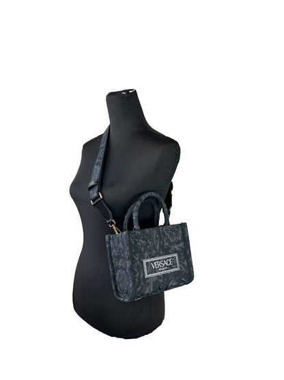 Versace Athena Black Barocco Jacquard Tote Bag