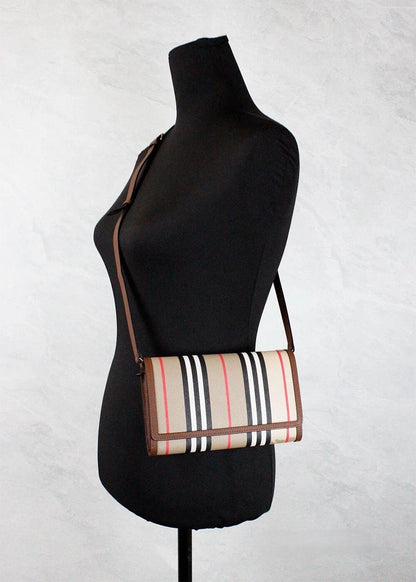 Burberry Hannah Archive Beige E-Canvas And Leather Wallet Crossbody