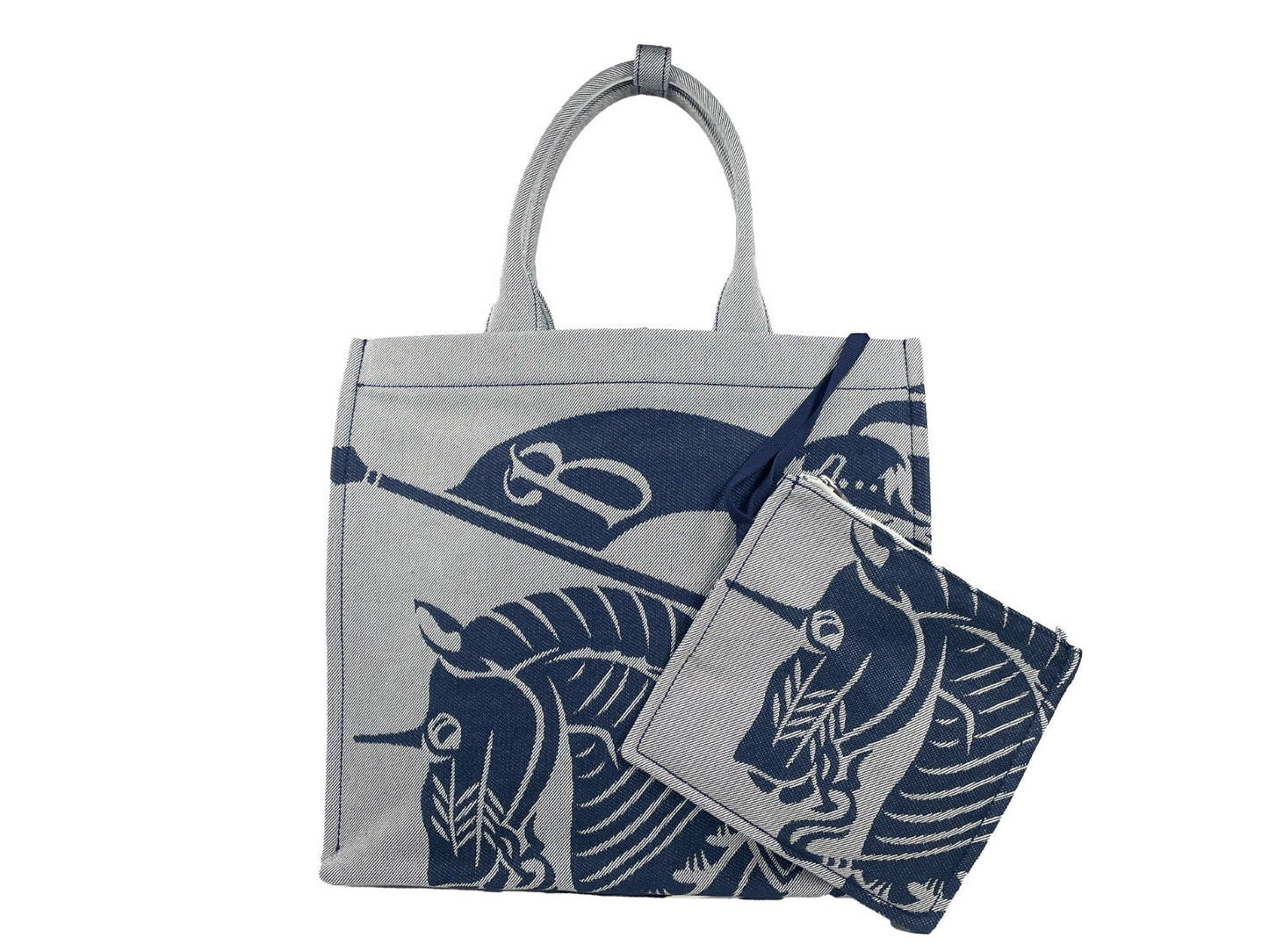 Burberry Equestrian Knight Design Navy Canvas Tote Bag