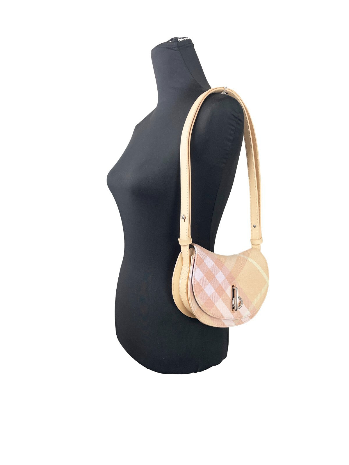 Burberry Mini Rocking Horse Bag In Peach Check And Leather