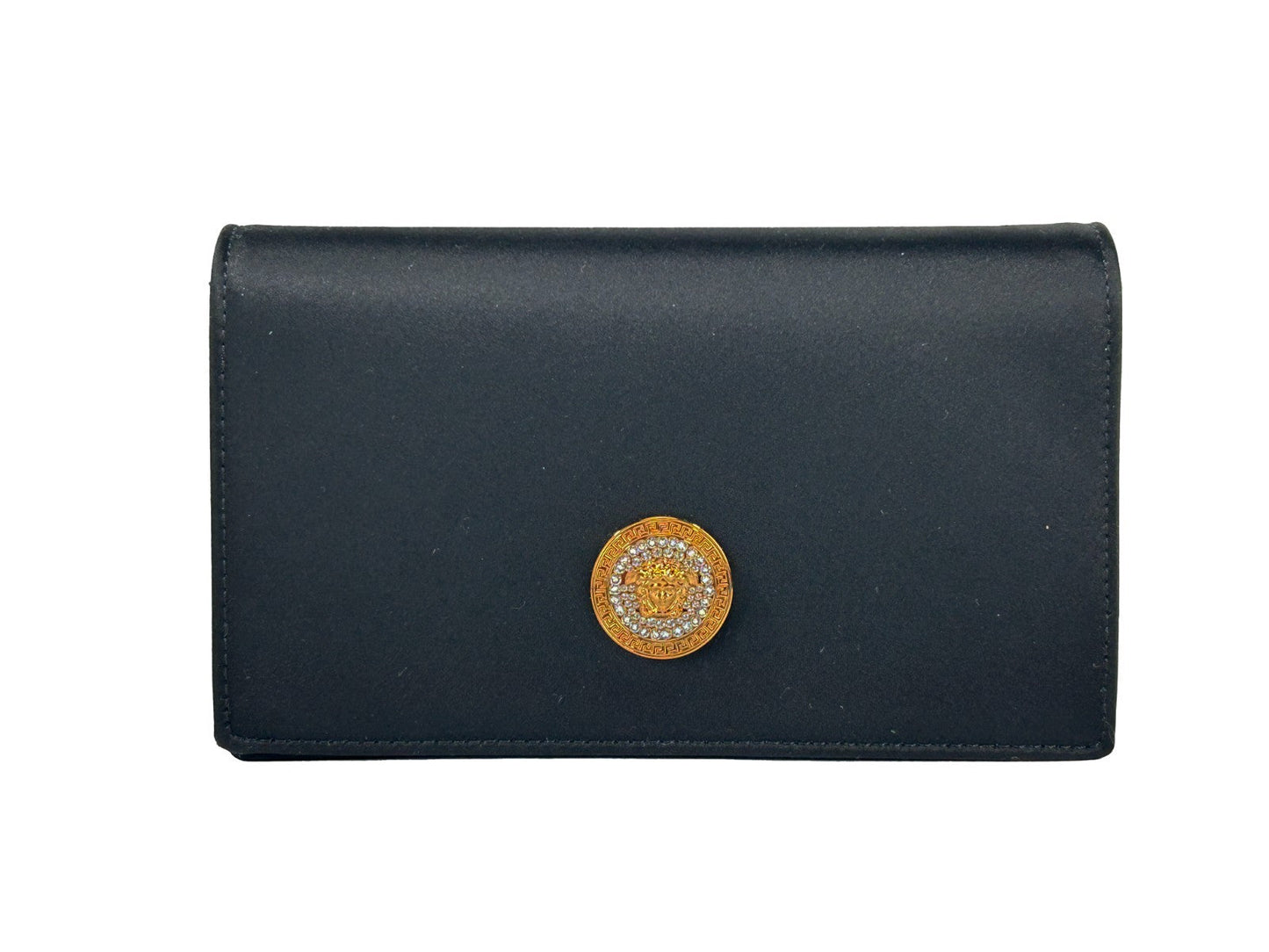 Versace Greca Black Fabric Mini Chain Wallet Crossbody Bag