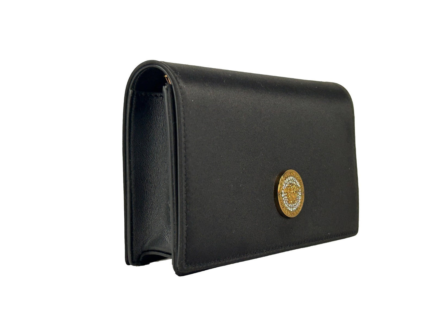 Versace Greca Black Fabric Mini Chain Wallet Crossbody Bag
