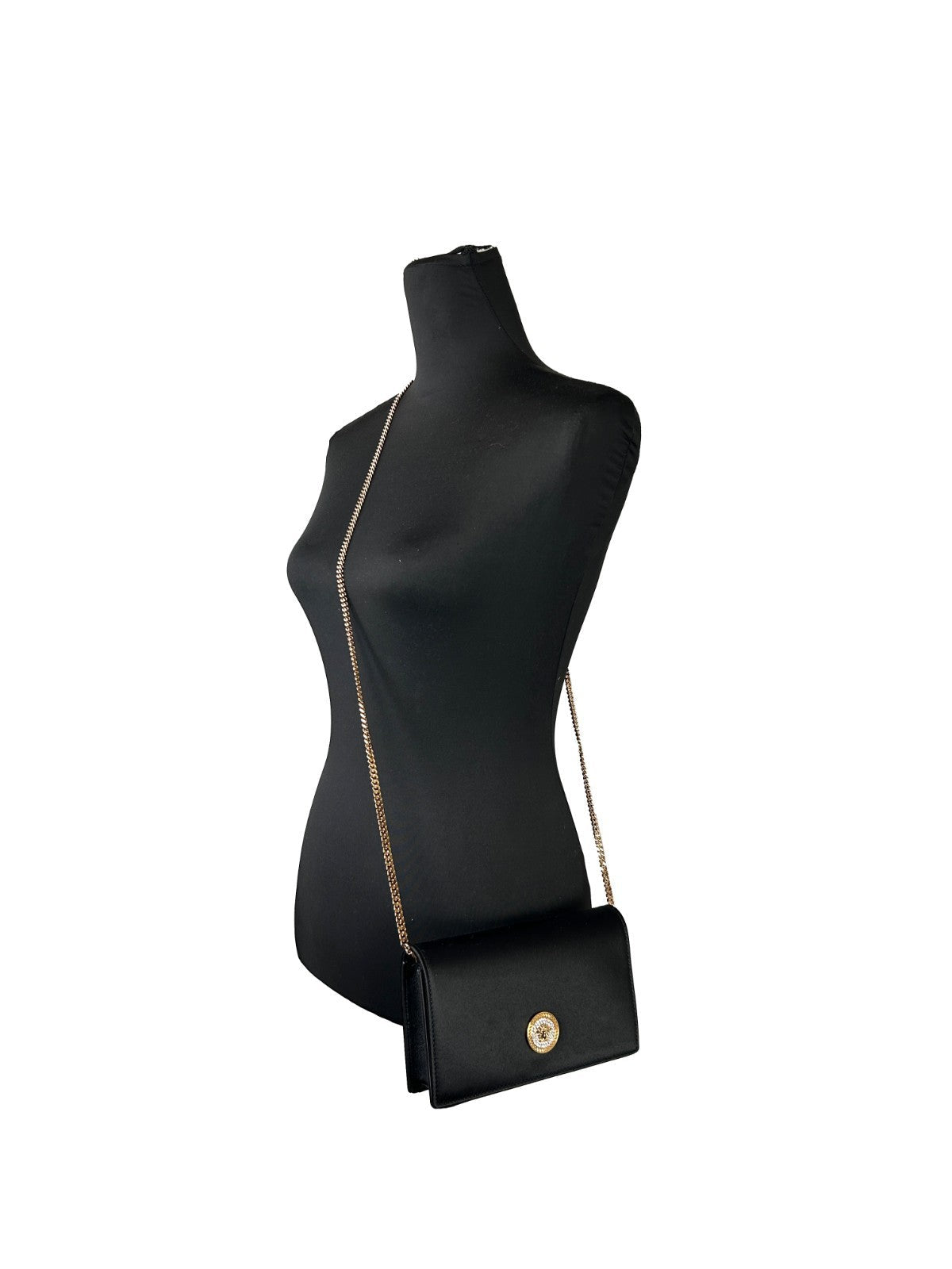 Versace Greca Black Fabric Mini Chain Wallet Crossbody Bag