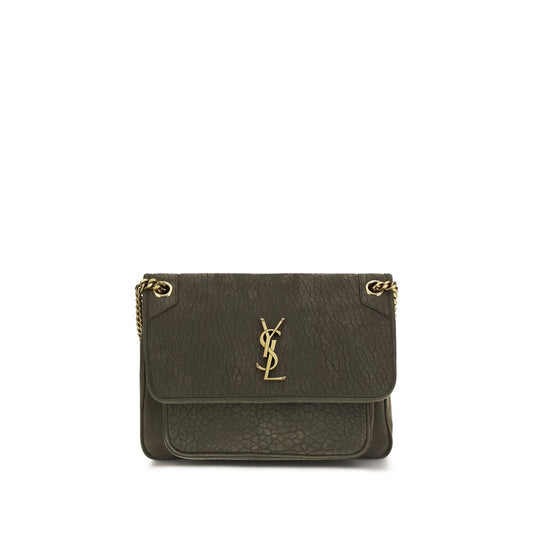 Saint Laurent Niki Medium Crinkled Vintage Leather Shoulder Bag in Storm