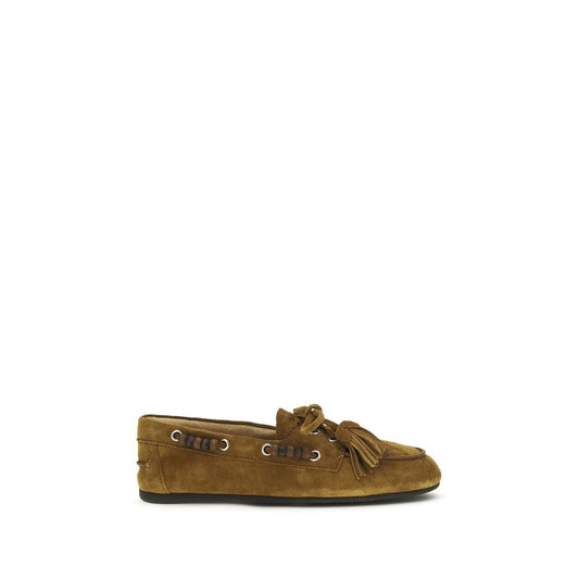 Miu Miu Boat Loafers in Desert Beige Suede