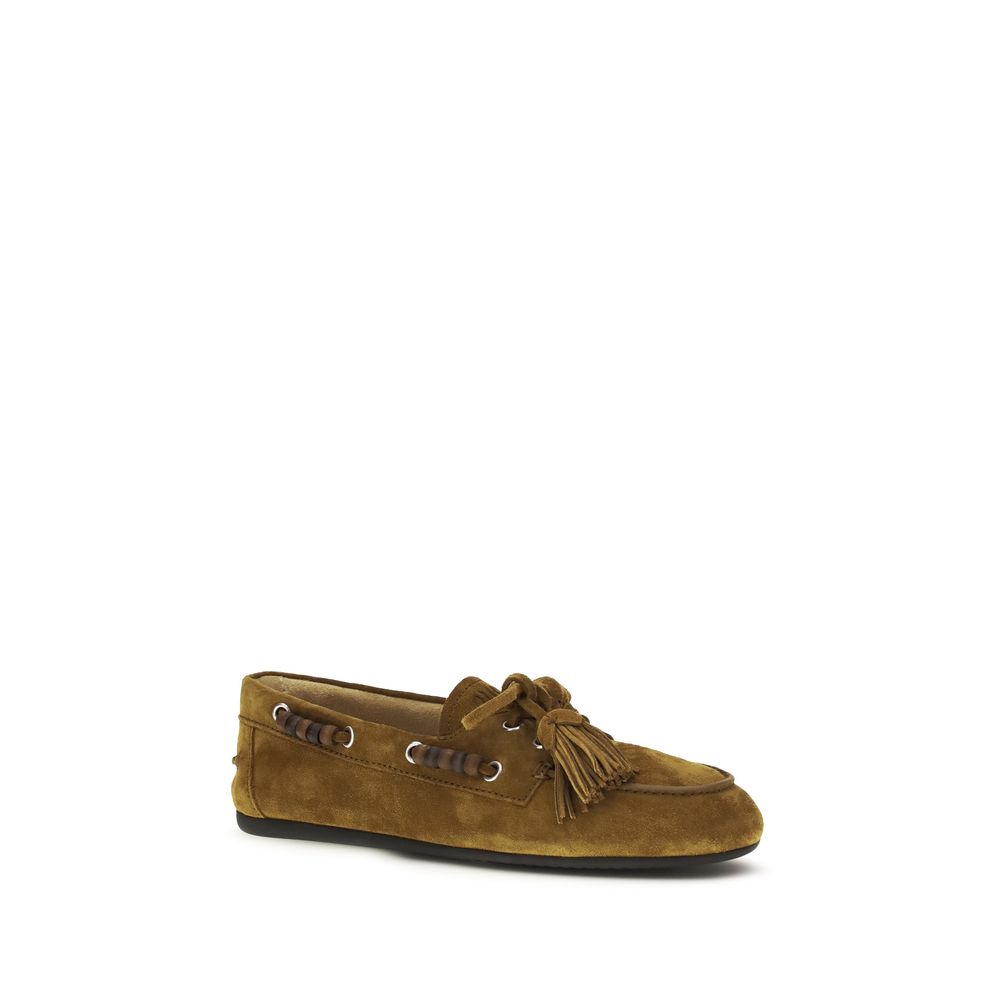 Miu Miu Boat Loafers in Desert Beige Suede