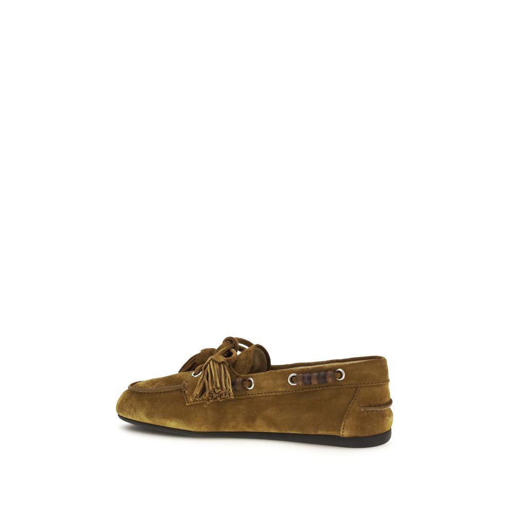 Miu Miu Boat Loafers in Desert Beige Suede