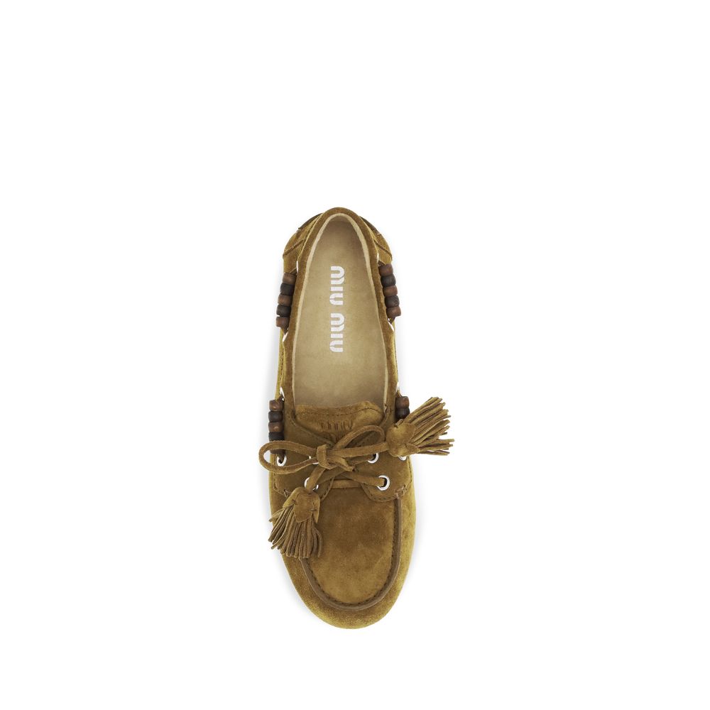 Miu Miu Boat Loafers in Desert Beige Suede