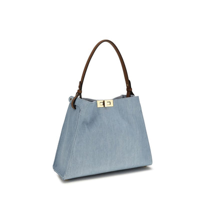 Fendi Way Medium Blue Denim Top-Handle Bag