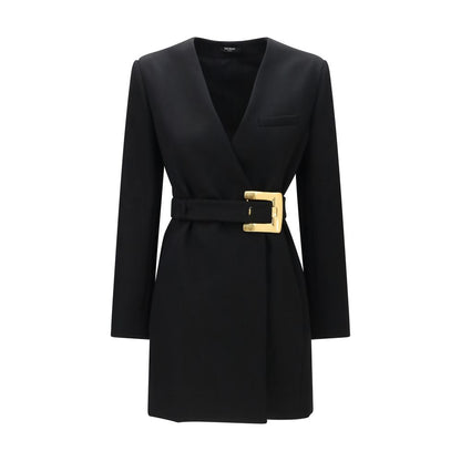 Balmain Black Belted Grain de Poudre Mini Dress