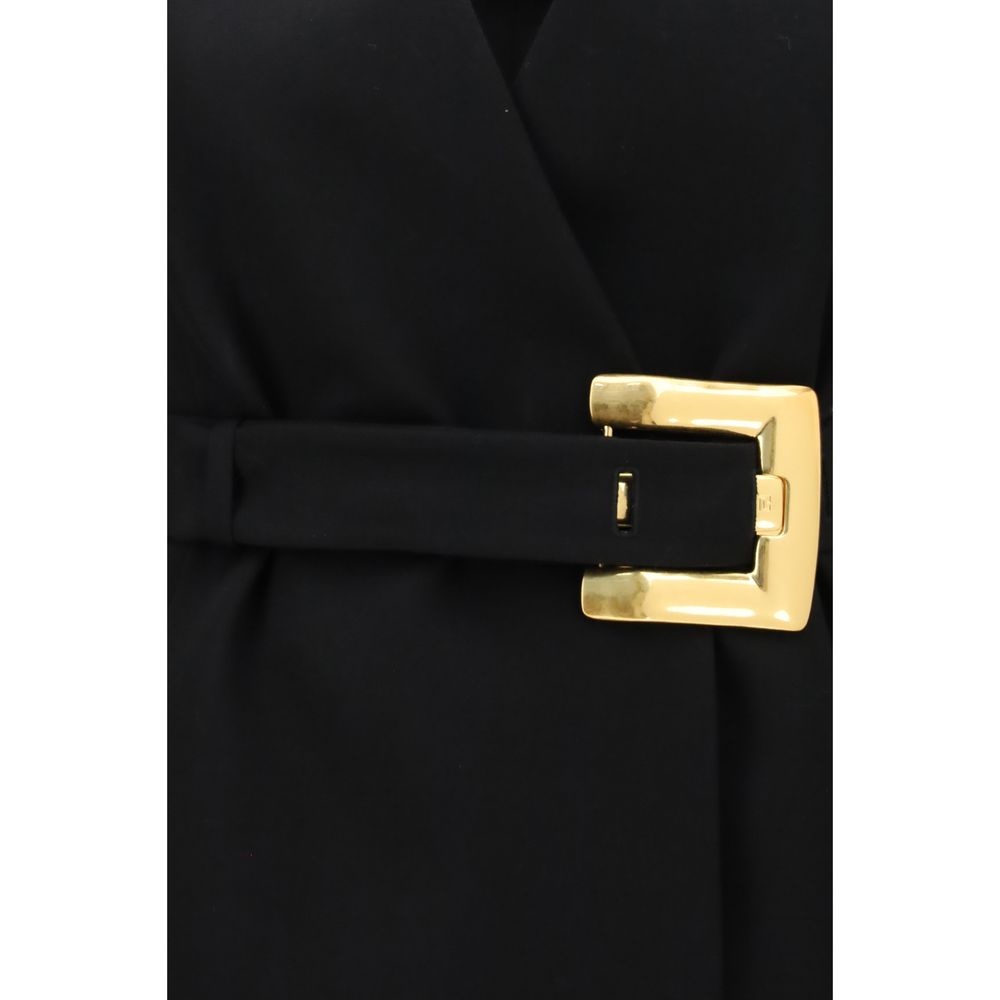 Balmain Black Belted Grain de Poudre Mini Dress