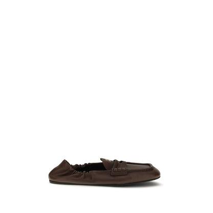 Miu Miu Ruches Penny Loafers in Brown Nappa Leather