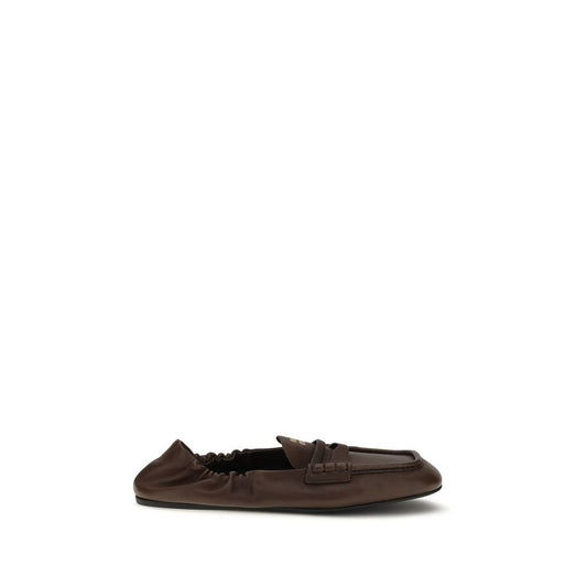 Miu Miu Ruches Penny Loafers in Brown Nappa Leather