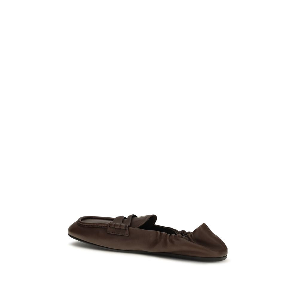 Miu Miu Ruches Penny Loafers in Brown Nappa Leather