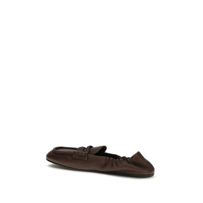 Miu Miu Ruches Penny Loafers in Brown Nappa Leather