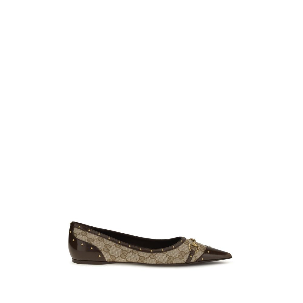 Gucci Savoy Pointed-Toe Ballet Flats in Beige GG Fabric