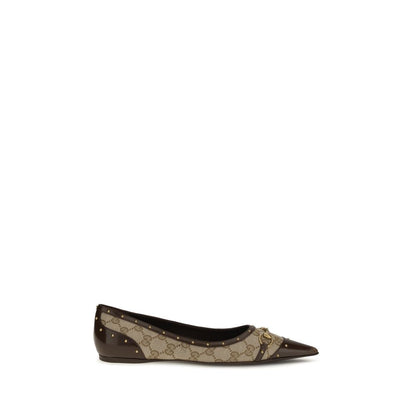Gucci Savoy Pointed-Toe Ballet Flats in Beige GG Fabric