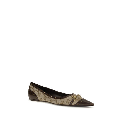 Gucci Savoy Pointed-Toe Ballet Flats in Beige GG Fabric