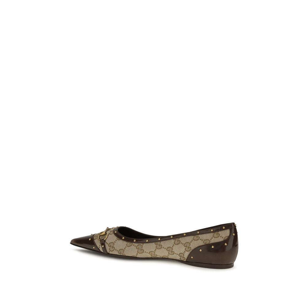 Gucci Savoy Pointed-Toe Ballet Flats in Beige GG Fabric