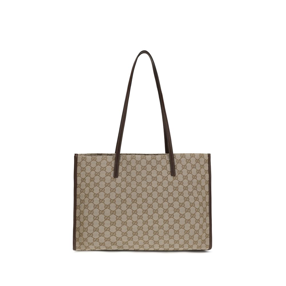 Gucci Londra Beige and Dark Brown GG Fabric Large Tote Bag