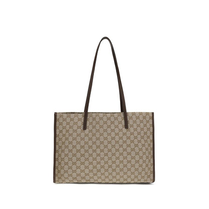 Gucci Londra Beige and Dark Brown GG Fabric Large Tote Bag