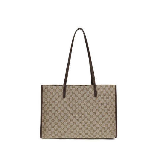 Gucci Londra Beige and Dark Brown GG Fabric Large Tote Bag