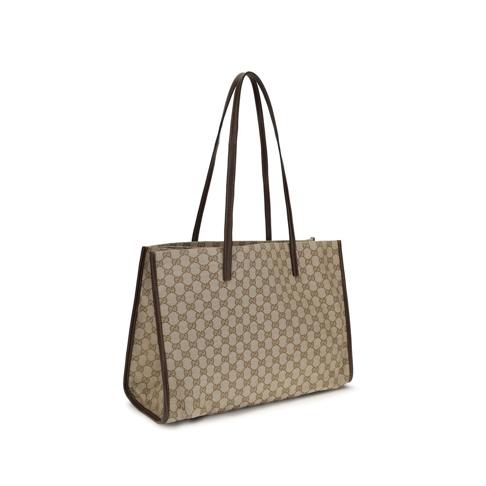 Gucci Londra Beige and Dark Brown GG Fabric Large Tote Bag