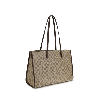 Gucci Londra Beige and Dark Brown GG Fabric Large Tote Bag