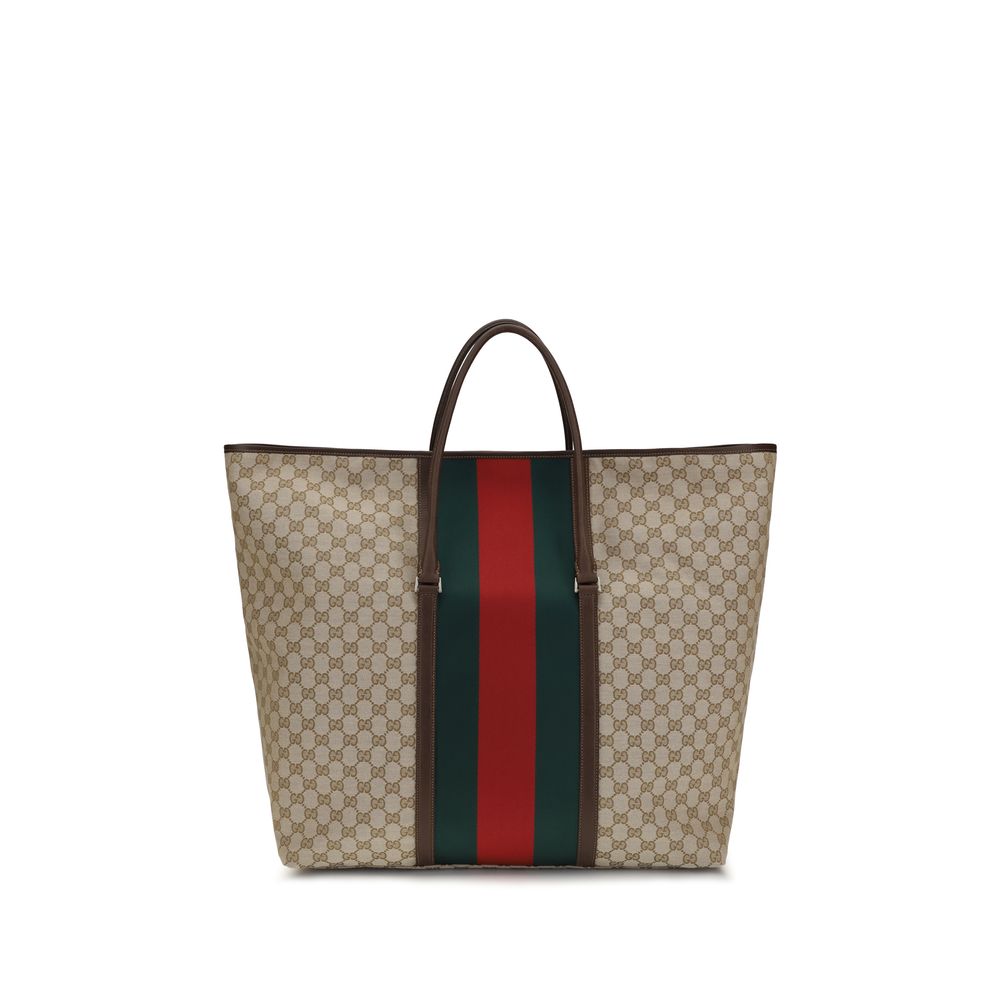 Gucci GG Web Stripe Large Travel Tote Bag in Beige Canvas
