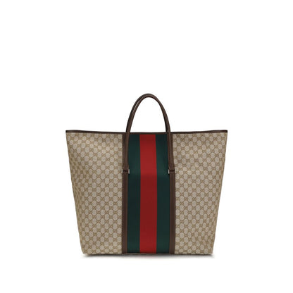 Gucci GG Web Stripe Large Travel Tote Bag in Beige Canvas