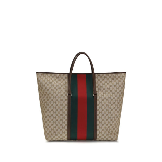 Gucci GG Web Stripe Large Travel Tote Bag in Beige Canvas