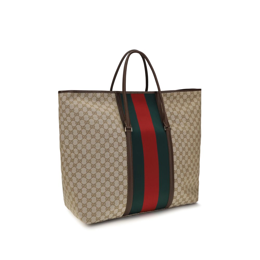 Gucci GG Web Stripe Large Travel Tote Bag in Beige Canvas