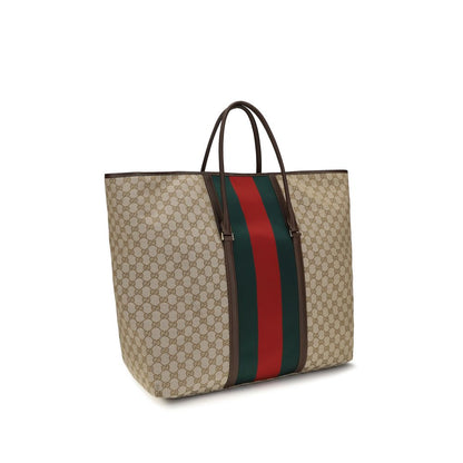 Gucci GG Web Stripe Large Travel Tote Bag in Beige Canvas