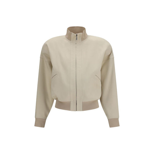 Gucci Beige Silk Poplin Zip Bomber Jacket