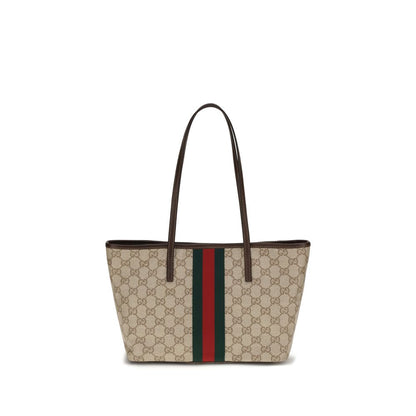 Gucci Small Tribeca Tote Bag in Beige/Ebony GG Supreme Canvas